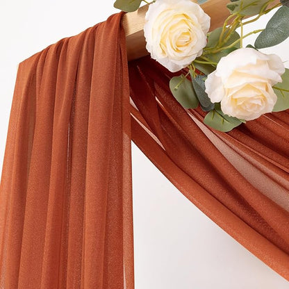 MLMC Terracotta Wedding Arch Draping Fabric 2 Panels 29" x 20 FT Extra Long Gauze Drapes Sheer Backdrop Curtains 6.6 Yards Outdoor Drapery Panels for Wedding Ceremony Party Ceiling Decoration