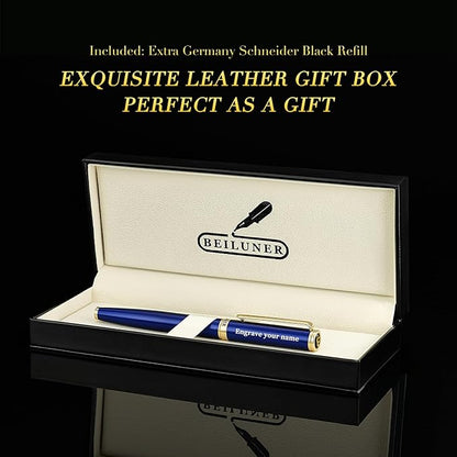 BEILUNER Blue Personalized Fountain Pen,Stunning Luxury Lacquer,24K Gilded Nib(Fine),Gorgeous 24K Gold Finish, Ink Converter,Fancy Gift for Men&Women-Elegant, Graduation,Nice Pens for Writing