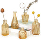 Glass Bud Vase Set of 5, Gold Amber Small Flower Vases for Centerpieces in Bulk, Mini Vintage Vase for Rustic Wedding, Home,Table Decoration