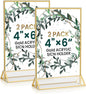 Acrylic Gold Sign Holders 4x6, 2 Pack Wedding Gold Table Number Holders, Double Sided Photo Display Picture Frame Paper Stand, Clear Flyer Stand Menu Holder for Wedding, Home, Party, Restaurant