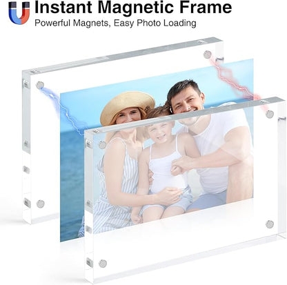HOUSE DAY Acrylic Picture Frames 4x6, 1 Pack Magnetic 4 x 6 Picture Frame, Double Sided Clear 4x6 Photo Frame with Microfiber Cloth, Frameless FreeStanding 4x6 Frame Gift for Desktop Display