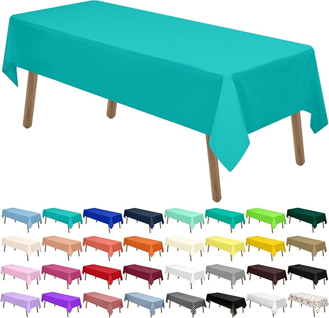 Aqua Blue Plastic Tablecloths 2 Pack Disposable Table Covers 54 x 108 Inch. Baby Shower Party Tablecovers Seafoam Blue Table Cloths for BBQ Picnic Birthday Wedding Parties 8 ft Rectangle Table Use