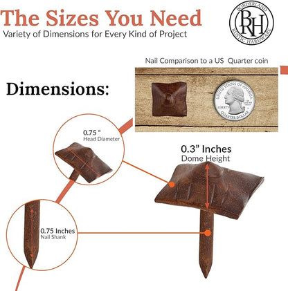 25 Pack 0.75" Square Head Iron Clavos Decorative Nails – Sealed Rusted – Handmade Rustic Square Fasteners for Farmhouse Shutters, Barn Doors, Shutters, and Gates – Ornamental Wood Accent