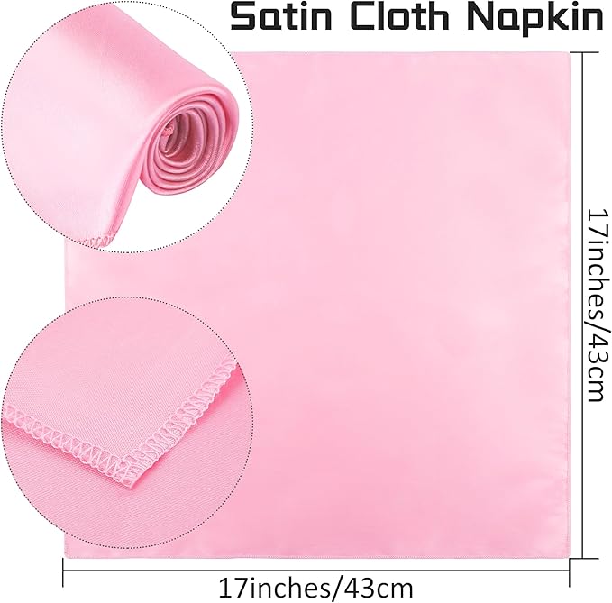 ANECO 12 Pieces Satin Napkins Soft Dinner Napkins Square Table Napkins 17 x 17 Inches for Restaurant Weddings Party Dinner Decoration (Pink)