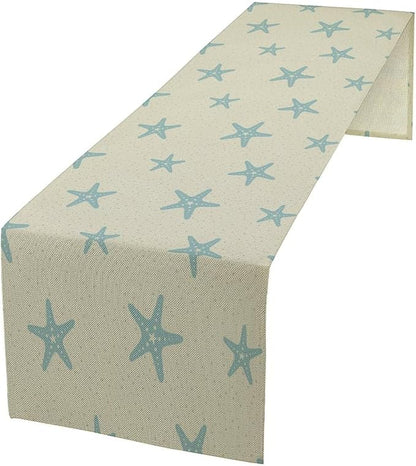 Sea Turtle Table Runner Marine Life Starfish Nautical Blue Green Ocean Theme Kitchen Table Decorations for Indoor Outdoor Home Party Decorations 13 * 120 Inch