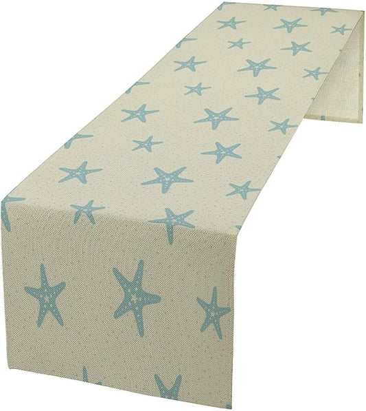Sea Turtle Table Runner Marine Life Starfish Nautical Blue Green Ocean Theme Kitchen Table Decorations for Indoor Outdoor Home Party Decorations 13 * 60 Inch