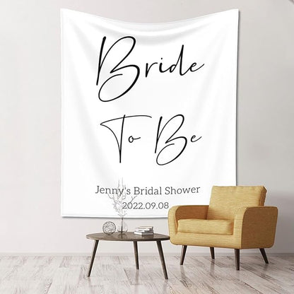 Bride to Be Backdrop - Custom Tapestry With Names and Date, Personalized Calligraphy Banner for Bridal Brunch, Shower, Engagement, Bachelorette Party - Future Mrs Reception