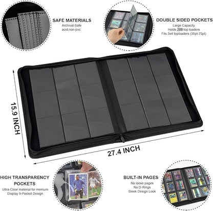 Toploader Binder with 9-Pocket Pages, Holds 288 "3×4" Rigid Toploader Hard Cases, Card Holder for Collectible Cards or Sports Cards, Durable Sleeves for Storage & Display (Black)