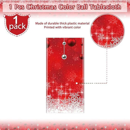 1Pieces Merry Christmas Tablecloth Plastic Christmas Tree Ball Table Cover Rectangle Winter Snowflake Tablecloth for Merry Christmas Holiday New Year Eve Party Decorations Supplies,54x108inch