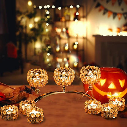 4Set Gold Crystal Candle Holders Decorative Candelabra for Wedding Centerpiece,Metal 3 Arms Candlesticks Holder Stand for Dining Table Living Room Home Decor, Party, Anniversary,Halloween,Christmas