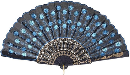 QIRMIZI 10 Pack Fabric Folding Handheld Fans, Perfect for Weddings, Parties, and Dancing,Light Blue