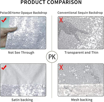 Poise3EHome 6Ft x 8Ft Silver Sequin Backdrop Curtain, Glitter Thick Satin Background Drapes, Sparkly Opaque Photography Curtain, Sequence Xmas Thanksgiving Backdrop for Wedding Party Holiday Decor
