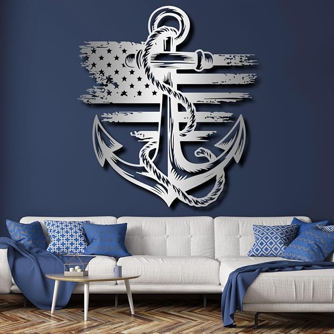 lunwall Metal Anchor Wall Decor, Anchor Metal Sign, Metal Anchor Decor, Anchor Metal Wall Art, Metal Nautical Wall Decor, Metal Wall Decor Coastal, Anchor Wall Decor (black, 31L x 29W / 80 x 72 cm)