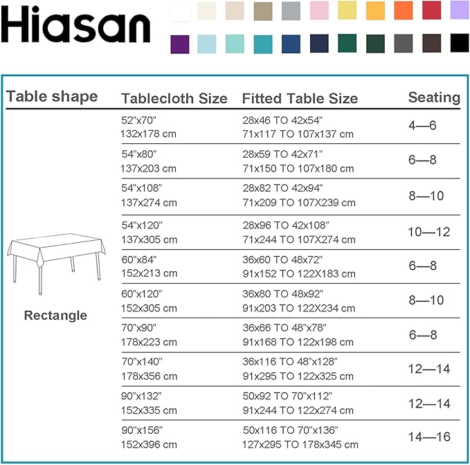Hiasan Tablecloth for Rectangle Tables - 70 x 140 inch - Waterproof, Spillproof & Wrinkle Resistant Washable Polyester Table Cloth for Dining/Party/Outdoor Picnic, Aqua