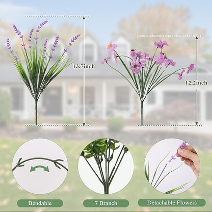 Artificial Flowers for Outdoors 24 Bundles, UV Resistant Colorful Fake Silk Flower Outdoor Planter Garden Decor Indoor Decorations