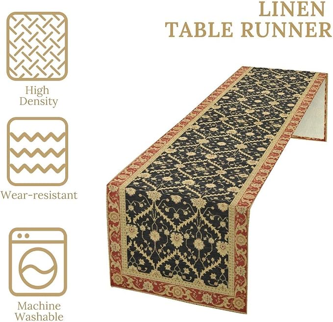 Vintage Morris Floral Table Runner, Boho Rustic Farmhouse Flower Pattern for Home Kitchen Table Decor Dining Coffee Room Party Decor 13x120in