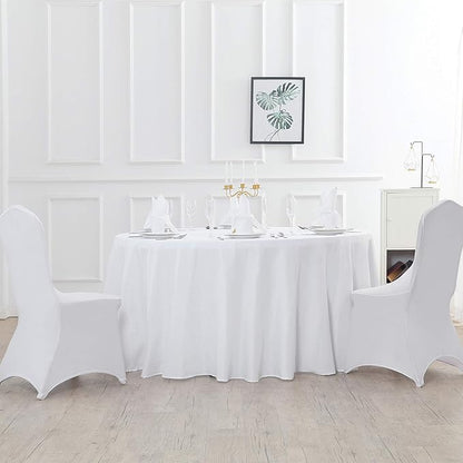 132 inch Round Tablecloth Washable Polyester Table Cloth Decorative Table Cover for Wedding Party Dining Banquet（132 inch,White）