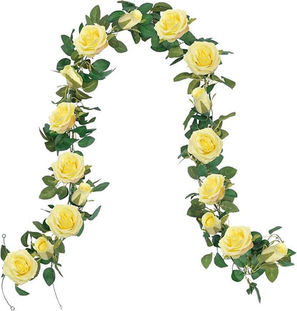 U'Artlines 3 Pack Artificial Yellow Rose Vines Floral Garlands Total 19.5 Ft Fake Vine Silk Flower Garland for Indoor Outdoor Home Wedding Arch Garden Wall Decoration