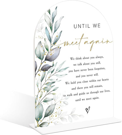 Acrylic Wedding Signs, Greenery Theme Until We Meet Again, Memorial Table Sign for Wedding, Bridal Shower Table Decor with Stand, Engagement, Anniversary, Newlywed Events and Parties Supplies, 24
