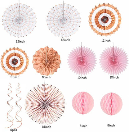 Rose-Gold Pink-White Graduation Party-Decorations - 33pcs Banner,Streamers Tassel Garland,Tissue Pom Poms Honeycomb,Paper Lantern Fan,Birthday Wedding Bridal Baby Shower Bachelorette Engagement Hugtmr