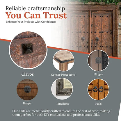 50 Pack 0.75" Square Head Iron Clavos Decorative Nails – Rusted – Handmade Rustic Square Fasteners for Farmhouse Shutters, Faux Wood Beams, Barn Doors, Shutters, and Gates – Ornamental Wood Accent