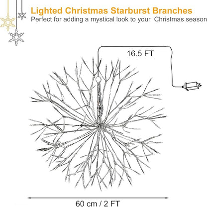 Christmas led Sparkle Ball Hanging Outdoor décorations -Haning Twig Ball,Snowflake Ornament Lights Indoor Outdoor Festive Holiday Décor 24Inch (Mutilcolor)