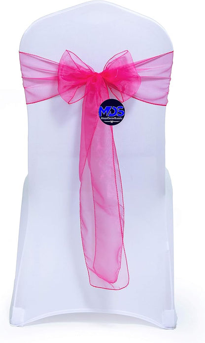 MDS Pack of 10 PCS Organza Chair Sashes Wider Dining Chair Bows Ribbon Tie Back for Wedding Party Birthday Bridal Shower Reception Event Banquet Home Chair Cover Decoration - Magenta