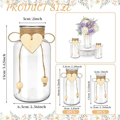 Vintage Glass Vases for Flowers, Set of 3 Mason Jar Vase Table Centerpieces for Farmhouse Room Decor, Wedding, Bridal Shower Bud Vase Set (Small)