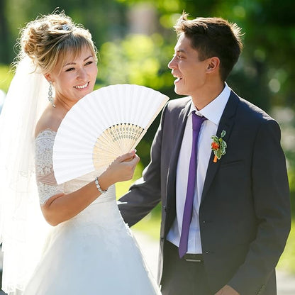 Aneco 24 Pieces Handheld Paper Fans Paper Folding Fans with Bamboos for Wedding Gift, Party, Home, DIY, White…