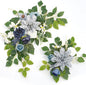 Wedding decor (pack of 2) Welcome Sign Flower Backdrop Garland For Ceremony Reception Wall Easel Home Decoration Entryway Faux Outdoor Board Head Table Decor (Dusty Blue & Navy)