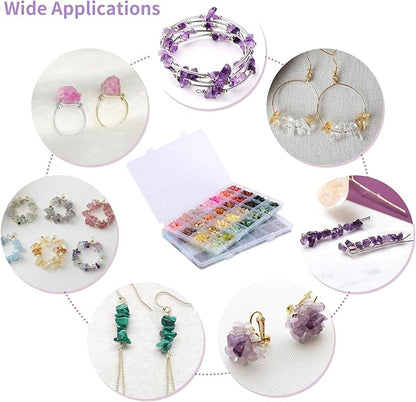 QUEFE 1800pcs 56 Colors Crystal Beads, Ring Making Kit, Gemstone Chip Beads Irregular Natural Stone with Jewelry Making Supplies for DIY Craft Bracelet Necklace Earrings, Craft Gifts