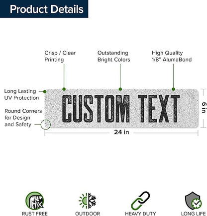 Custom Sign, Custom Street Sign, 11 Font Colors, 13 Font Styles, 4 Hole Options, 22 Sizes, 6x24 Inches, Rust Free DiBound, Fade Resistant, Made in USA by My Sign Center (Concrete)