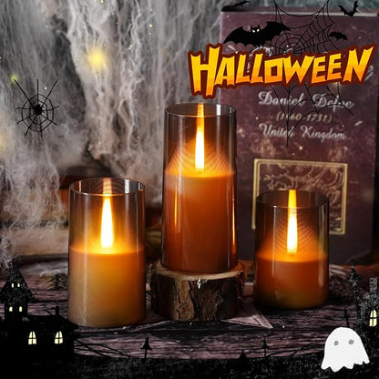 Flameless LED Candles, Upgraded Realistic Flickering Pillar Battery Operated Candles with Remote Timer, Acrylic Electric Set of 3 for Romantic Ambiance and Home Decoration（Grey）