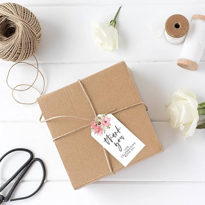 Andaz Press 100-Pack Thank You for Celebrating with Us Favor Tags Coral Watercolor Florals Cardstock Gift Tags with Bakers Twine for Wedding Baby Shower Bridal Shower Party Favors 2 x 3.75-Inches