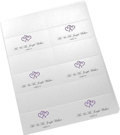 Linked Hearts Printable Place Cards, Purple (Choose Color), Set of 150 (25 Sheets), Laser & Inkjet Printers - Wedding, Party, Dinner, and Special Events - Made in the USA