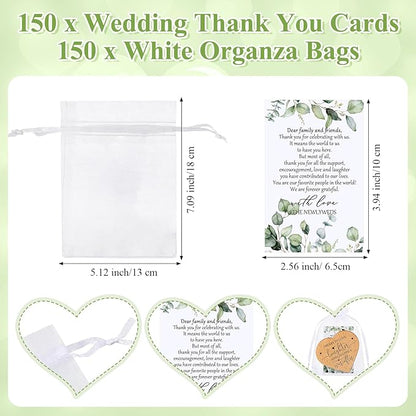 Uiifan 150 Set Wedding Favors for Guest Coaster Gifts Bulk Heart Shaped Coasters Thank You Cards Organza Bags Guest Souvenirs for Wedding Party Bridal Favors