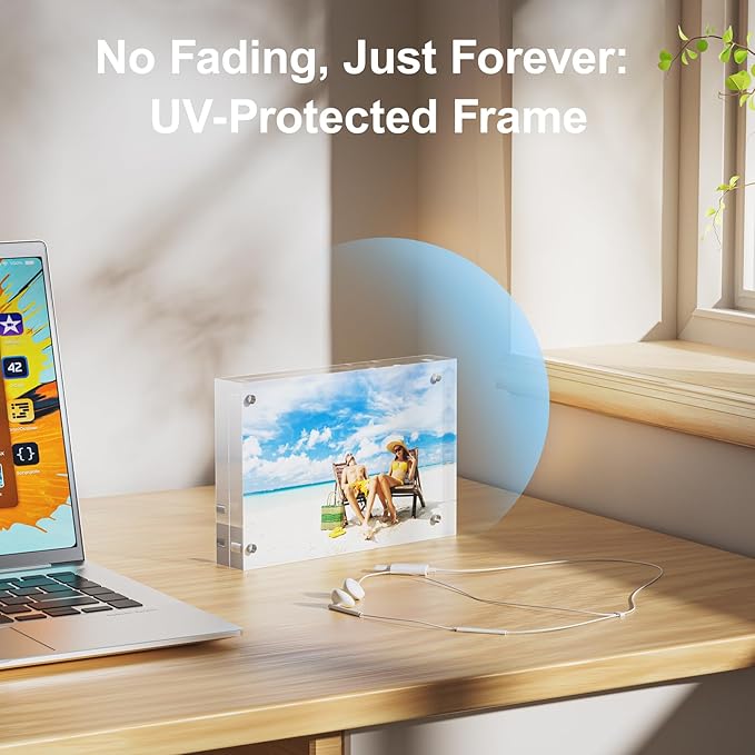 2 Pack 8x10 Acrylic Picture Frames - 20% Thicker Double Sided Magnetic Frame with UV Protection - Freestanding Clear Frameless Display for Tabletops - Modern Photo Frame Set for Home & Office Decor