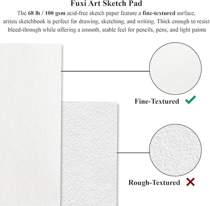 9"X12" Sketch Book Bulk, Top Spiral Bound Sketch Pad, 3 Pack 100 Sheets Each (68lb/100gsm), Acid Free Art Sketchbook Artistic Drawing Painting Writing Paper for Kids Adults Beginners Artists