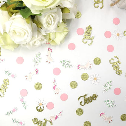 220PCS Two Silly Goose Birthday Decorations for Girl, Goose Dot Leaves Flower 2nd Birthday Confetti for Pink and Gold 2 Year Old Bday Decor