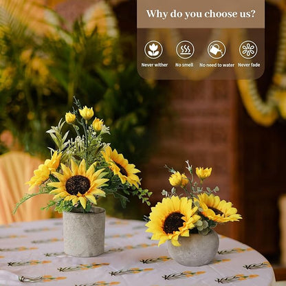 Leftover Sunflower Artificial Flowers Pot,Sunflower Decor,Flower Centerpieces for Tables,Fake Flowers in Vase for Summer Decor, Yellow Decor