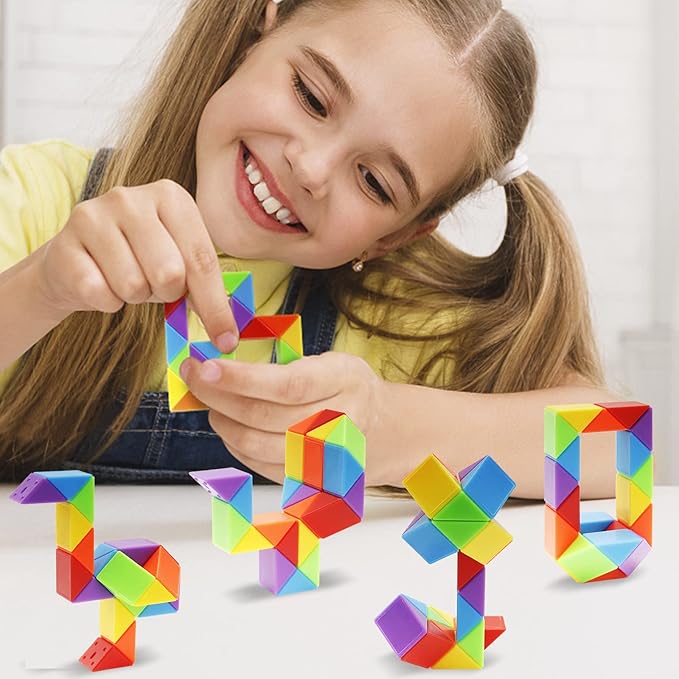 Ganowo 30 Pack Party Favor, Medium Fidget Snake Cube Twist Puzzle Toys for Kids Teens Stocking Stuffers Bulk Birthday Party Supplies Goodie Bags Fillers (Rainbow)