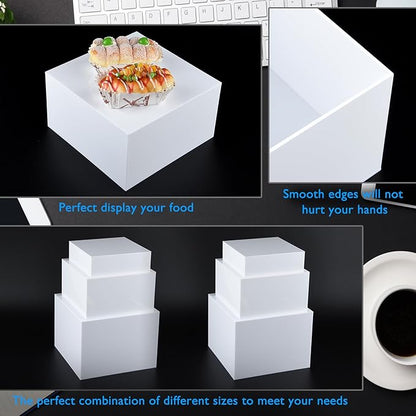 3Pcs White Buffet Risers Acrylic Boxes Display Food Risers for Buffet Table Platter Parties Weddings Catering Dessert Collectibles Figures Show ( 6''x7''x8'')