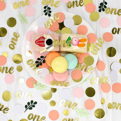 300PC Pink and Sage Green 1st Birthday Confetti First Birthday Decorations for Girl Dots Table Scatter for Baby Girl One Year Old Party Decor Supplies