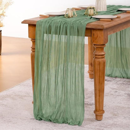 MLMW 3 Pack Sage Green Table Runner Cheesecloth Boho Gauze Rustic Cheese Cloth Table Runner 160 inch Sheer 13.3ft for Wedding Party Baby Bridal Shower Birthday
