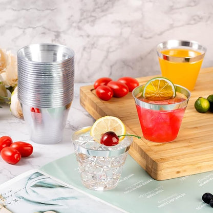 Goodluck 200PCS 9oz Plastic Cups for Party, Disposable Silver Cups, Plastic Cocktail Glasses for Wedding Thanksgiving, Christmas, and