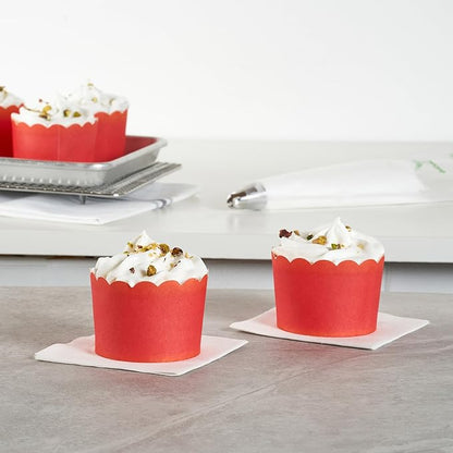 Panificio 10 Ounce Cupcake Wrappers, 200 Scalloped Baking Cups - Oven-Ready, Greaseproof, Red Paper Cupcake Liners, Disposable, For Birthdays, Baby Showers, Or Weddings - Restaurantware