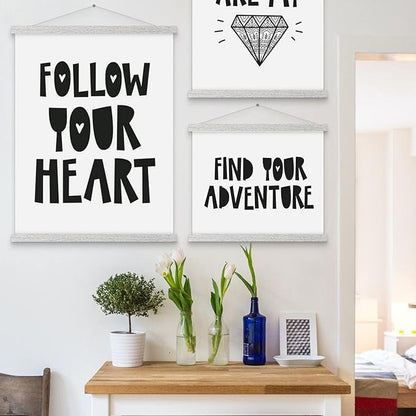 Magnetic Poster Hanger, 12x18 12x16 12x24 Poster Frame Wood Wooden Magnet Print Posters Dowel Scroll Hanger Hangers Hanging Kit for Walls Map Canvas Artwork (Grey, 12")