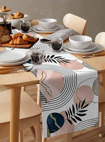 Modern Boho Cotton Linen Table Runner for Dining Kitchen, Wedding Outdoor Party Tablerunners Decoration, Abstract Bohemian Tropical Palm Leaf Dresser Scarf Coffee Tablecloth Runners 13x108 Inches
