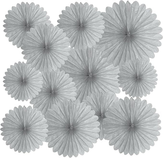 20 Pcs Silver Grey Hanging Paper Fan, Hanging Honeycomb Round Paper Fans for Weddings, Birthdays, Christmas, Baby Showers, Classroom, Events Ceiling Party Supplies Decorations
