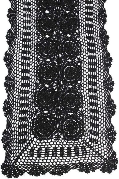 KEPSWET Cotton Handmade Crochet Lace Table Runner Black Rectangle Coffee Table Dresser Decor (14x36 inch)